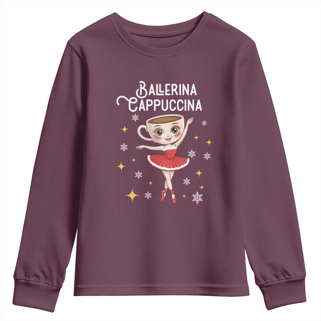 Ballerina Cappuccina Christmas Youth Sweatshirt Italian Brainrot Meme TS14 Maroon Print Your Wear