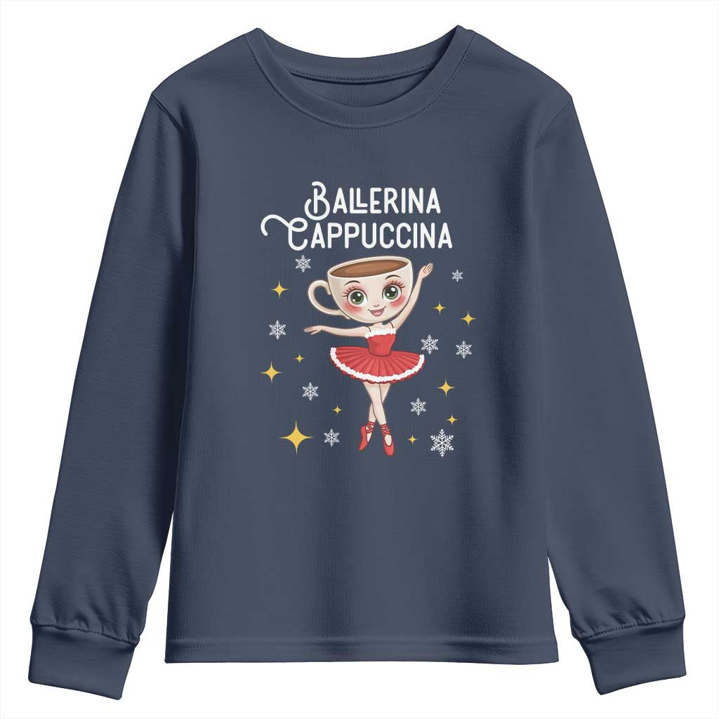 Ballerina Cappuccina Christmas Youth Sweatshirt Italian Brainrot Meme TS14 Navy Print Your Wear