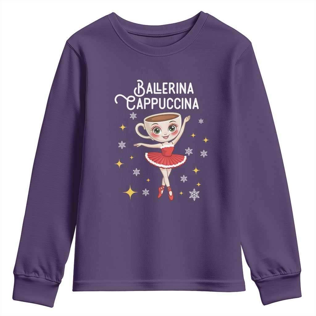 Ballerina Cappuccina Christmas Youth Sweatshirt Italian Brainrot Meme TS14 Purple Print Your Wear