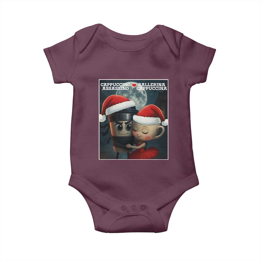 Funny Christmas Couple Baby Onesie Italian Brainrot Meme TS14 Maroon Print Your Wear