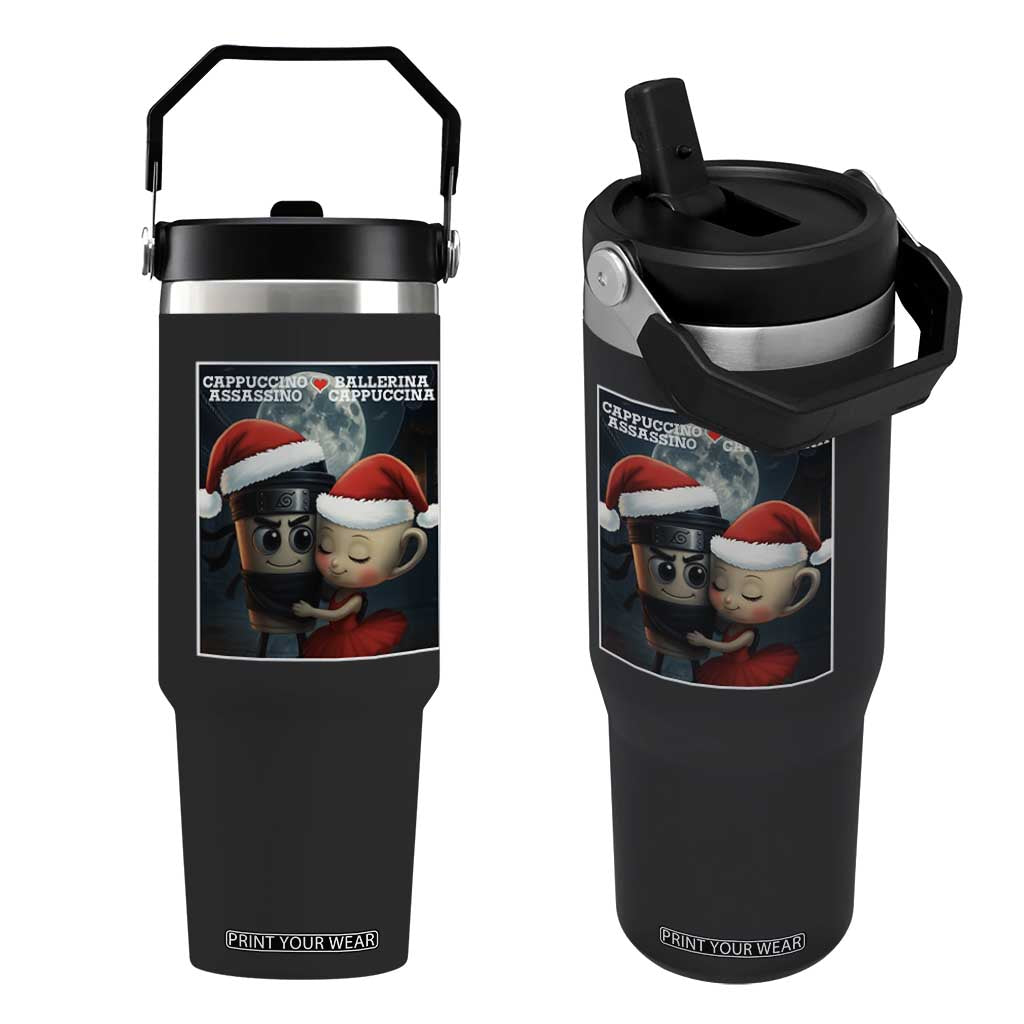 Funny Christmas Couple Flip Straw Tumbler Italian Brainrot Meme TS14 One Size: 30 oz Black Print Your Wear