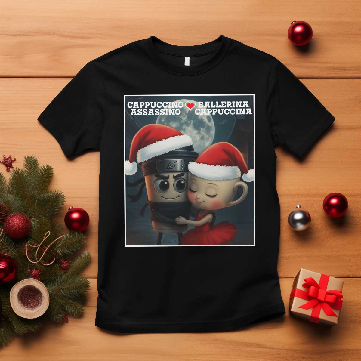 Funny Christmas Couple T Shirt Italian Brainrot Meme TS14 Black Print Your Wear