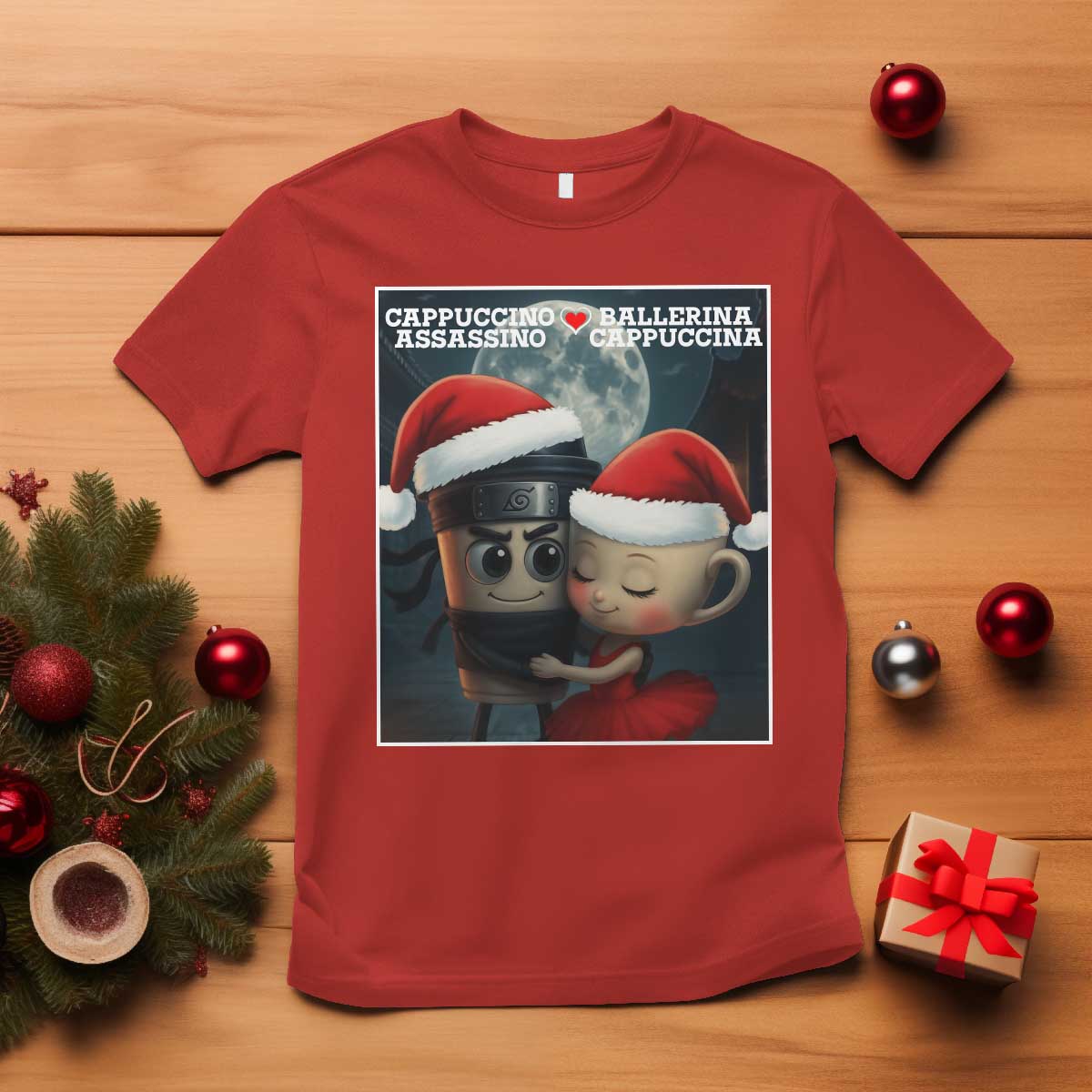 Funny Christmas Couple T Shirt Italian Brainrot Meme TS14 Red Print Your Wear