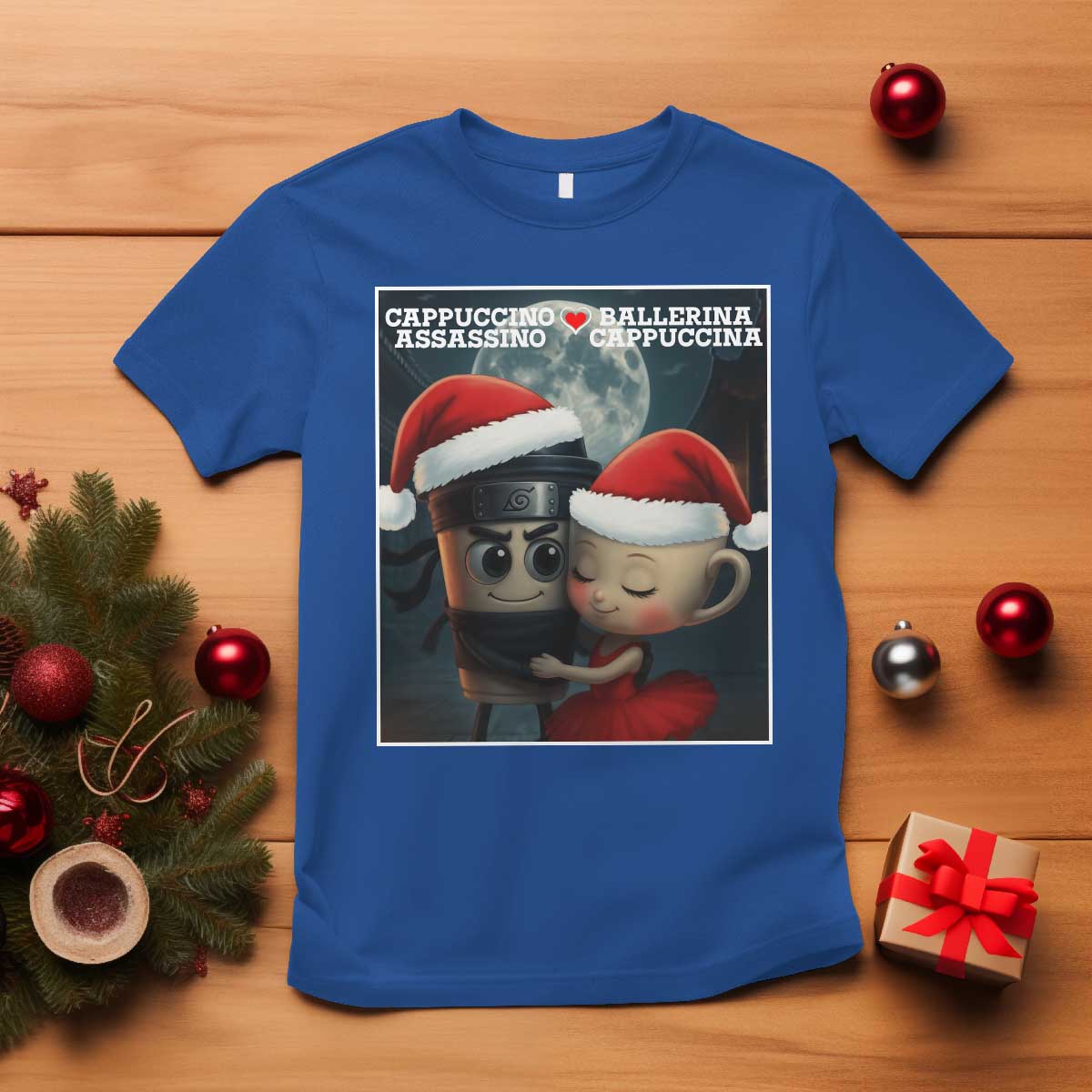 Funny Christmas Couple T Shirt Italian Brainrot Meme TS14 Royal Blue Print Your Wear