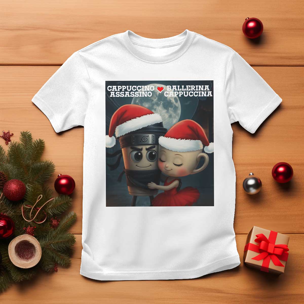 Funny Christmas Couple T Shirt Italian Brainrot Meme TS14 White Print Your Wear