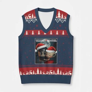 Funny Xmas Couple V-Neck Knit Sweater Vest Italian Brainrot Meme TS14 Navy Red Print Your Wear