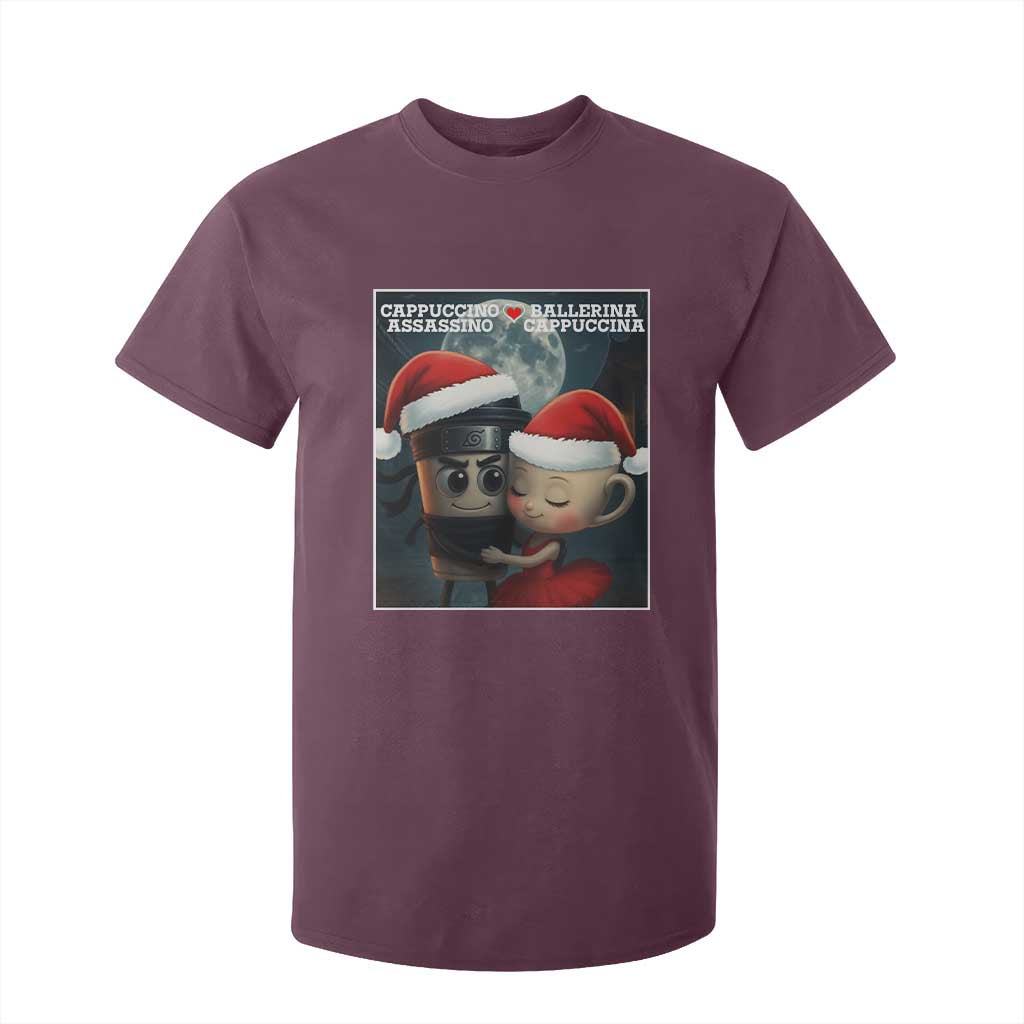 Funny Christmas Couple T Shirt For Kid Italian Brainrot Meme TS14 Maroon Print Your Wear