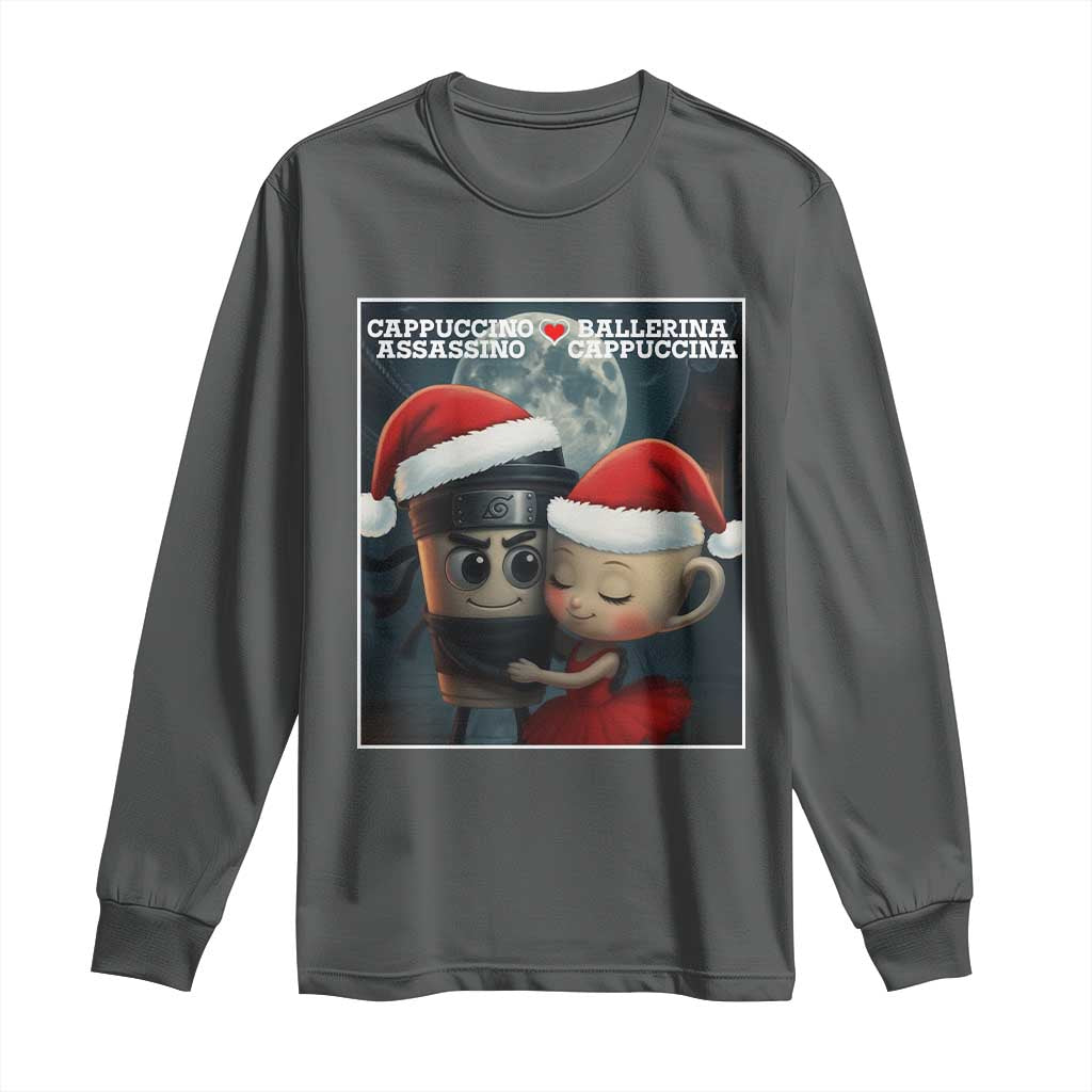 Funny Christmas Couple Long Sleeve Shirt Italian Brainrot Meme TS14 Dark Heather Print Your Wear