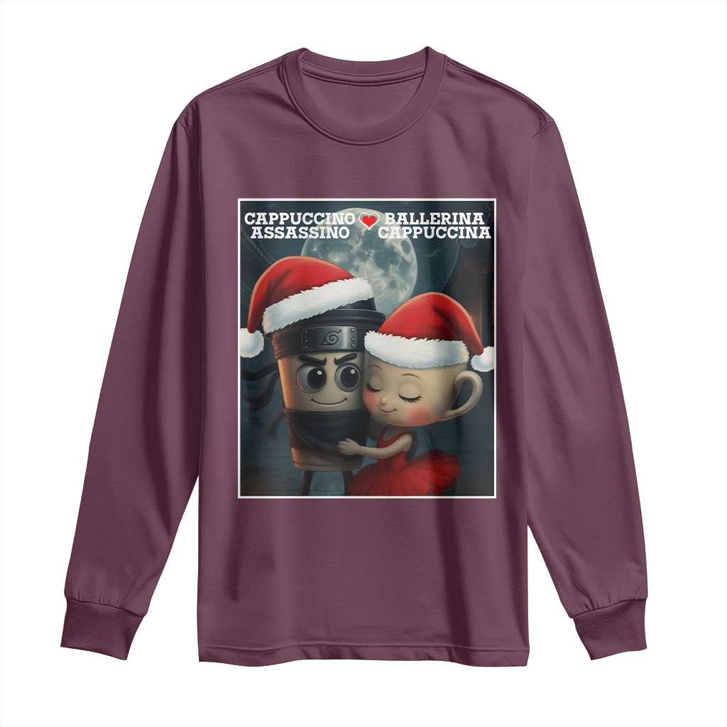 Funny Christmas Couple Long Sleeve Shirt Italian Brainrot Meme TS14 Maroon Print Your Wear