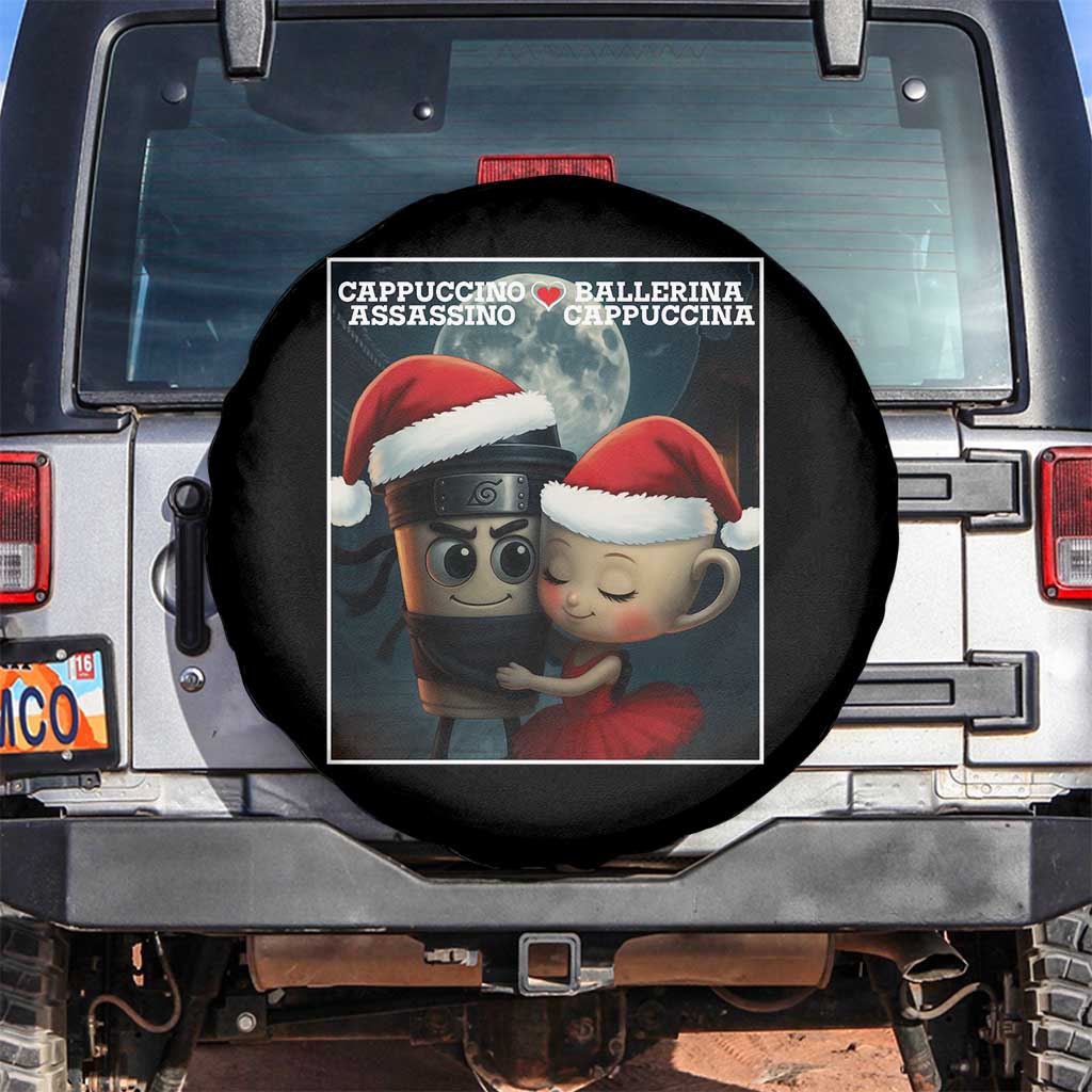 Funny Christmas Couple Spare Tire Cover Italian Brainrot Meme TS14 No hole Black Print Your Wear