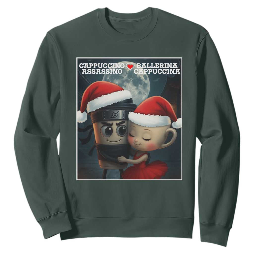 Funny Christmas Couple Sweatshirt Italian Brainrot Meme TS14 Dark Forest Green Print Your Wear