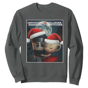 Funny Christmas Couple Sweatshirt Italian Brainrot Meme TS14 Dark Heather Print Your Wear