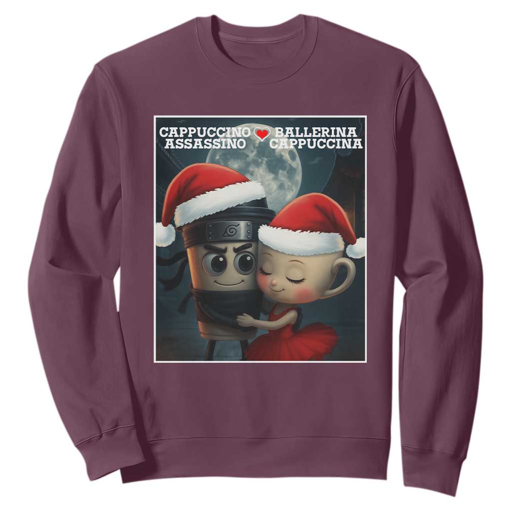 Funny Christmas Couple Sweatshirt Italian Brainrot Meme TS14 Maroon Print Your Wear