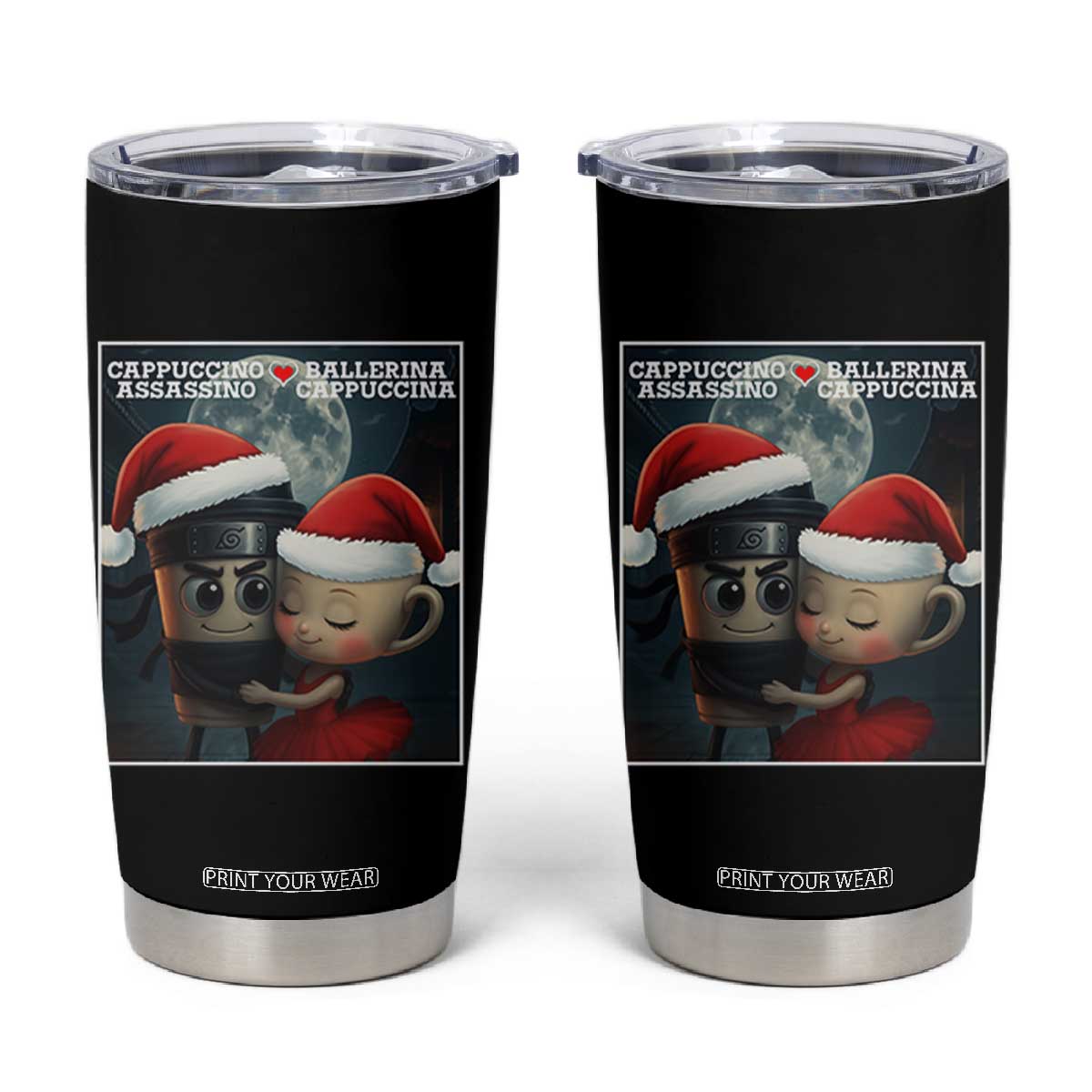 Funny Christmas Couple Tumbler Cup Italian Brainrot Meme TS14 Black Print Your Wear