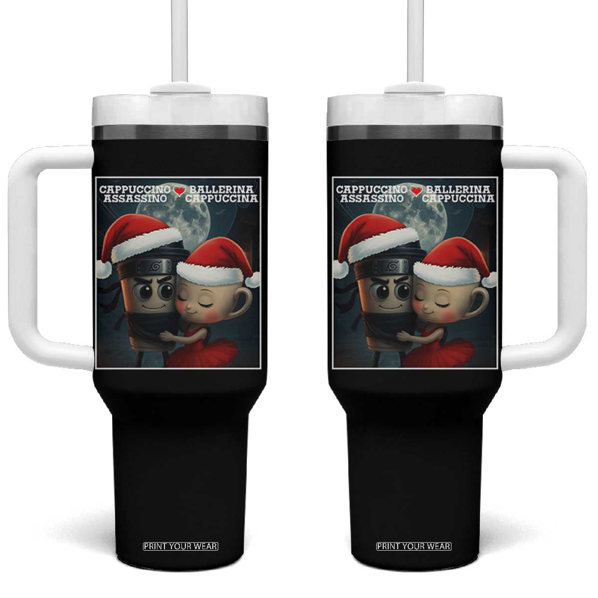 Funny Christmas Couple Tumbler With Handle Italian Brainrot Meme TS14 One Size: 40 oz Black Print Your Wear