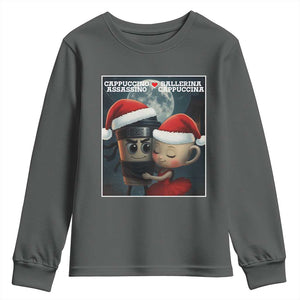 Funny Christmas Couple Youth Sweatshirt Italian Brainrot Meme TS14 Dark Heather Print Your Wear