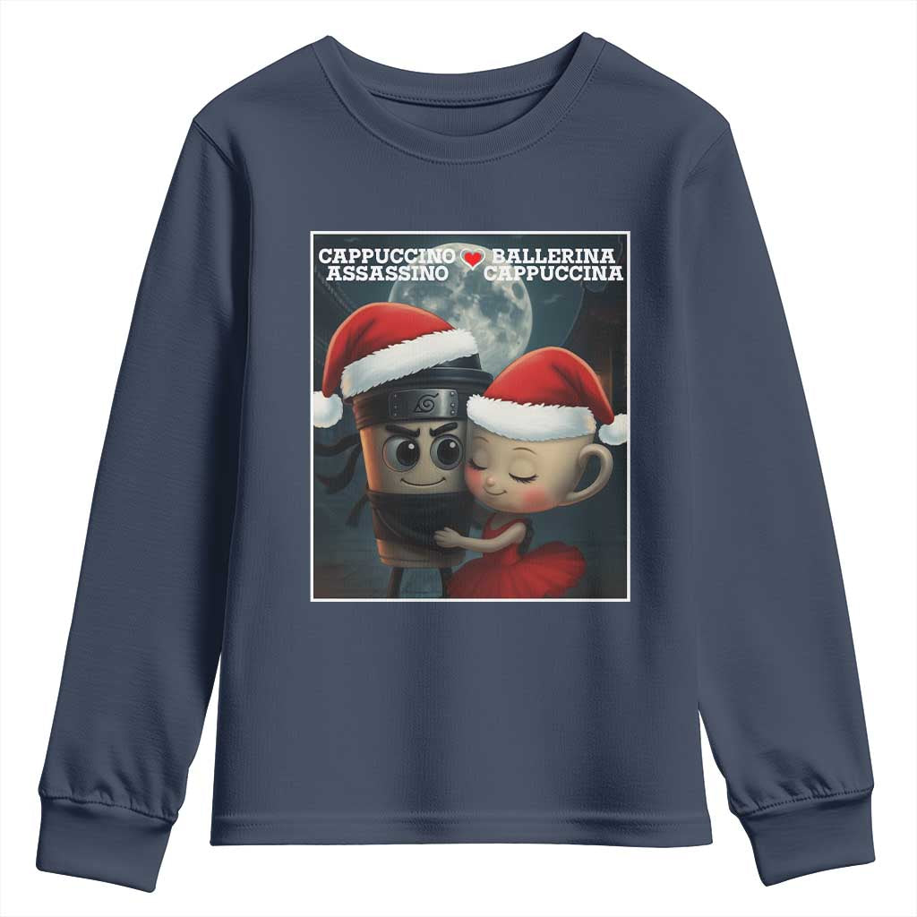 Funny Christmas Couple Youth Sweatshirt Italian Brainrot Meme TS14 Navy Print Your Wear