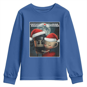 Funny Christmas Couple Youth Sweatshirt Italian Brainrot Meme TS14 Royal Blue Print Your Wear