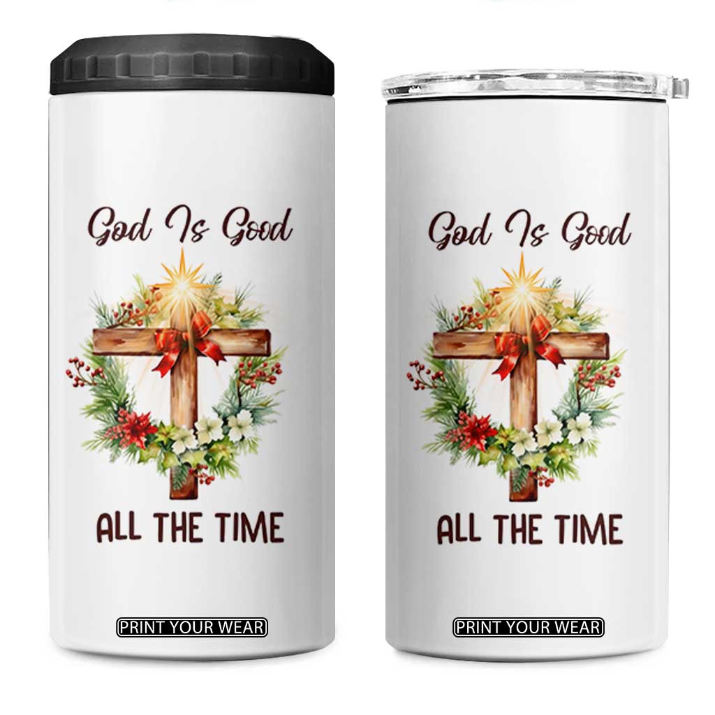 Cross Christian Christmas 4 in 1 Can Cooler Tumbler God Is Good All The Time TS14 One Size: 16 oz White Print Your Wear