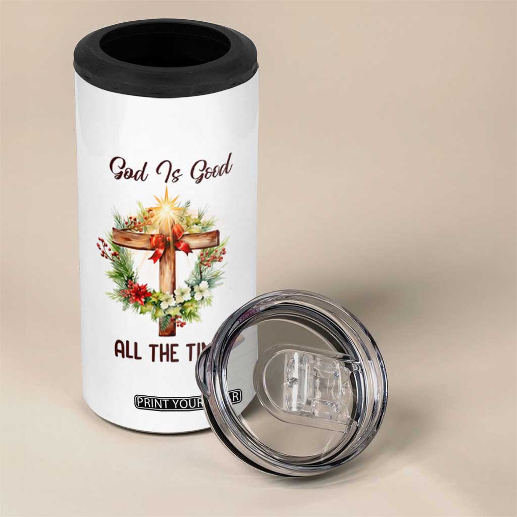 Cross Christian Christmas 4 in 1 Can Cooler Tumbler God Is Good All The Time TS14 Print Your Wear