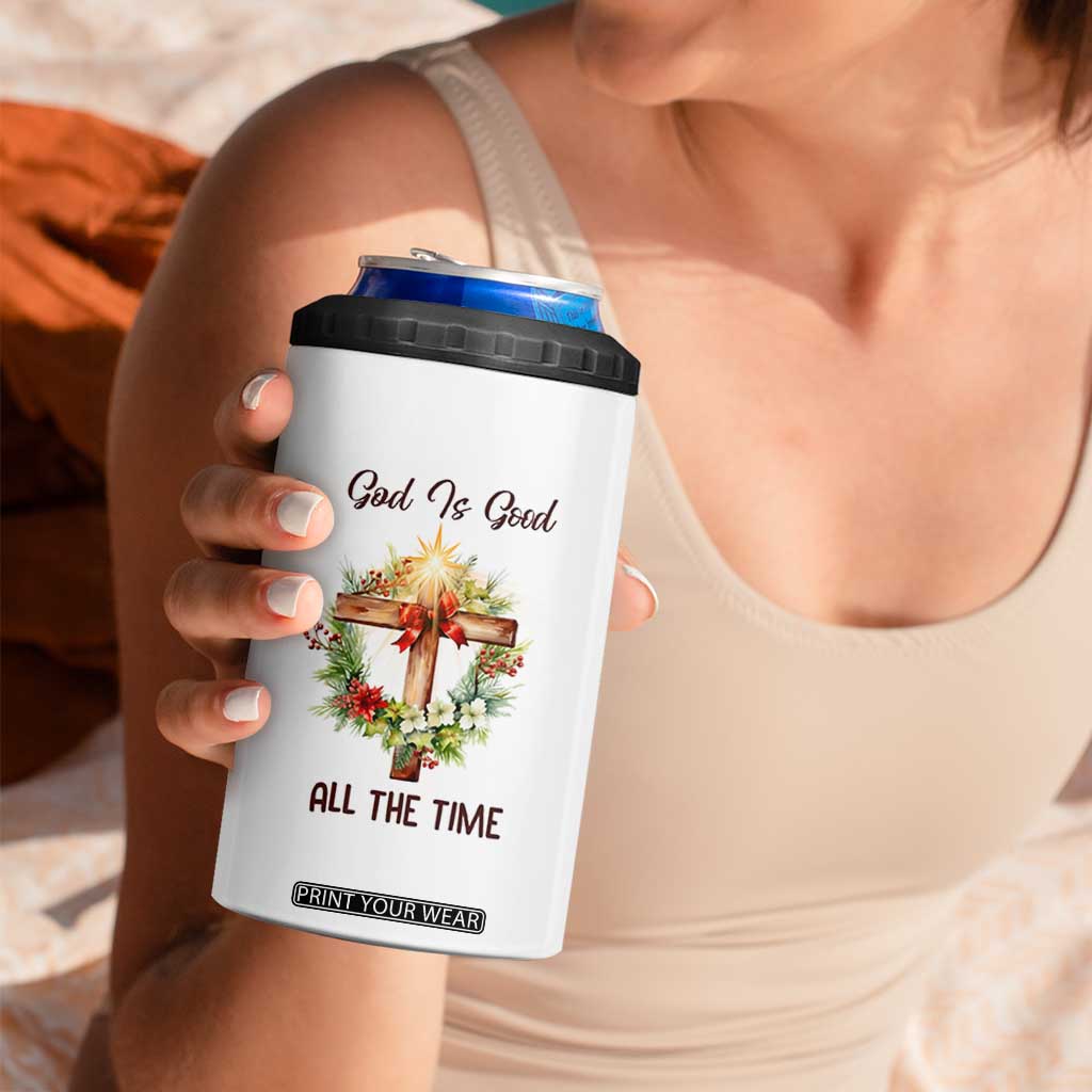Cross Christian Christmas 4 in 1 Can Cooler Tumbler God Is Good All The Time TS14 Print Your Wear