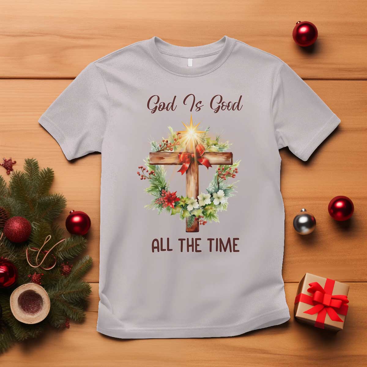 Cross Christian Christmas T Shirt God Is Good All The Time TS14 Ice Gray Print Your Wear
