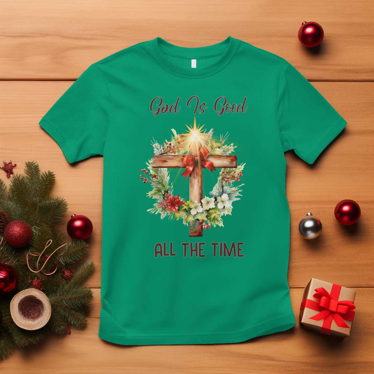 Cross Christian Christmas T Shirt God Is Good All The Time TS14 Irish Green Print Your Wear
