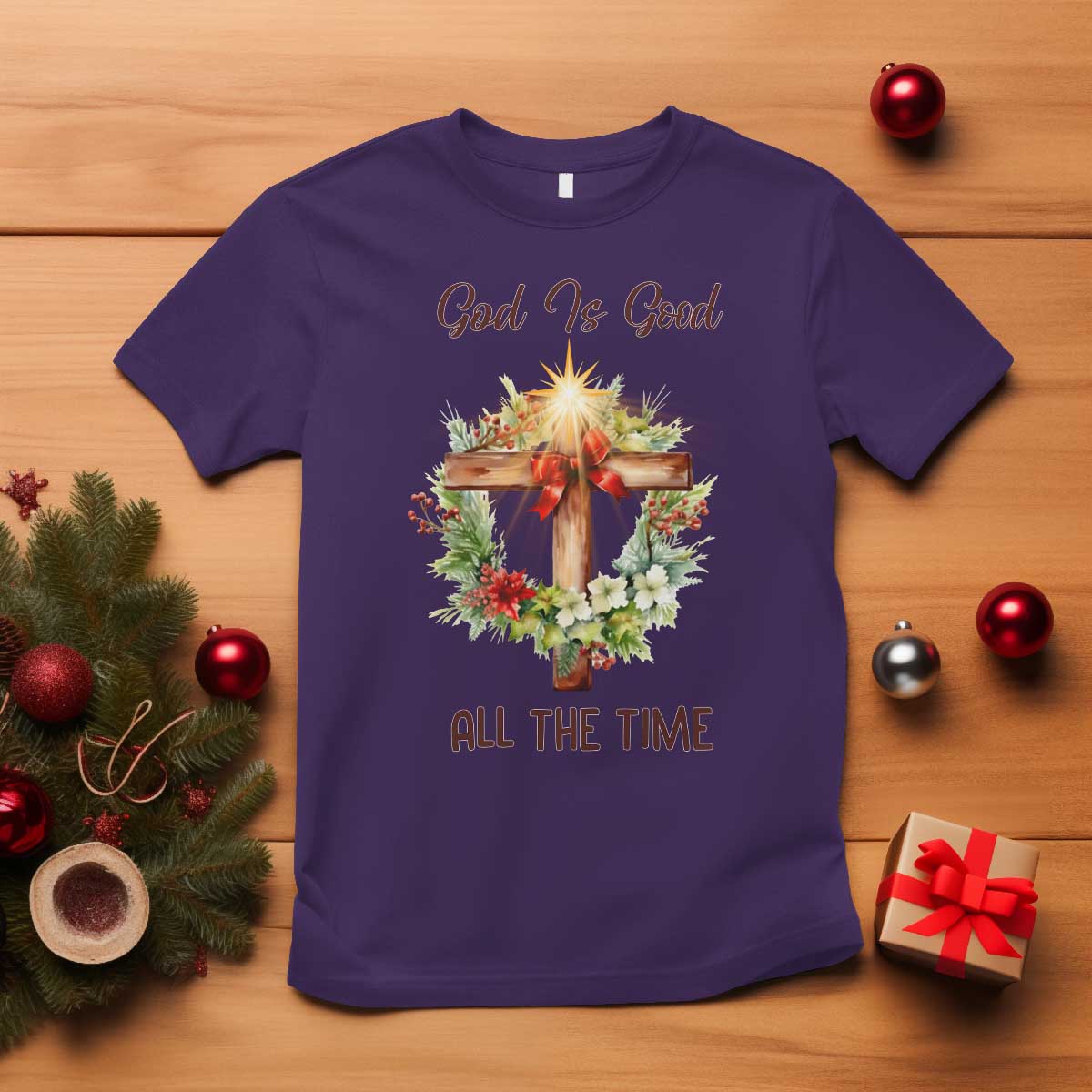 Cross Christian Christmas T Shirt God Is Good All The Time TS14 Purple Print Your Wear