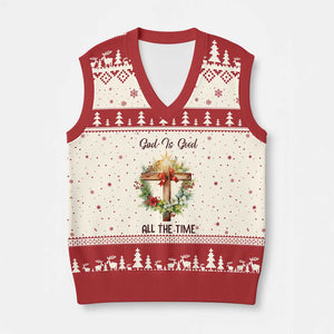 Cross Christian Xmas V-Neck Knit Sweater Vest God Is Good All The Time TS14 Beige Red Print Your Wear
