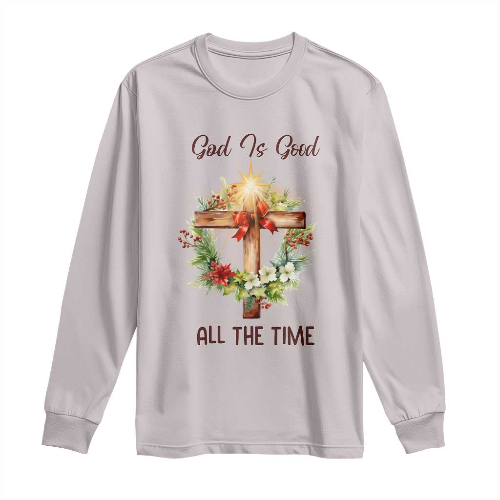 Cross Christian Christmas Long Sleeve Shirt God Is Good All The Time TS14 Ice Gray Print Your Wear