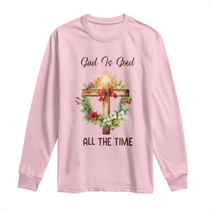 Cross Christian Christmas Long Sleeve Shirt God Is Good All The Time TS14 Light Pink Print Your Wear