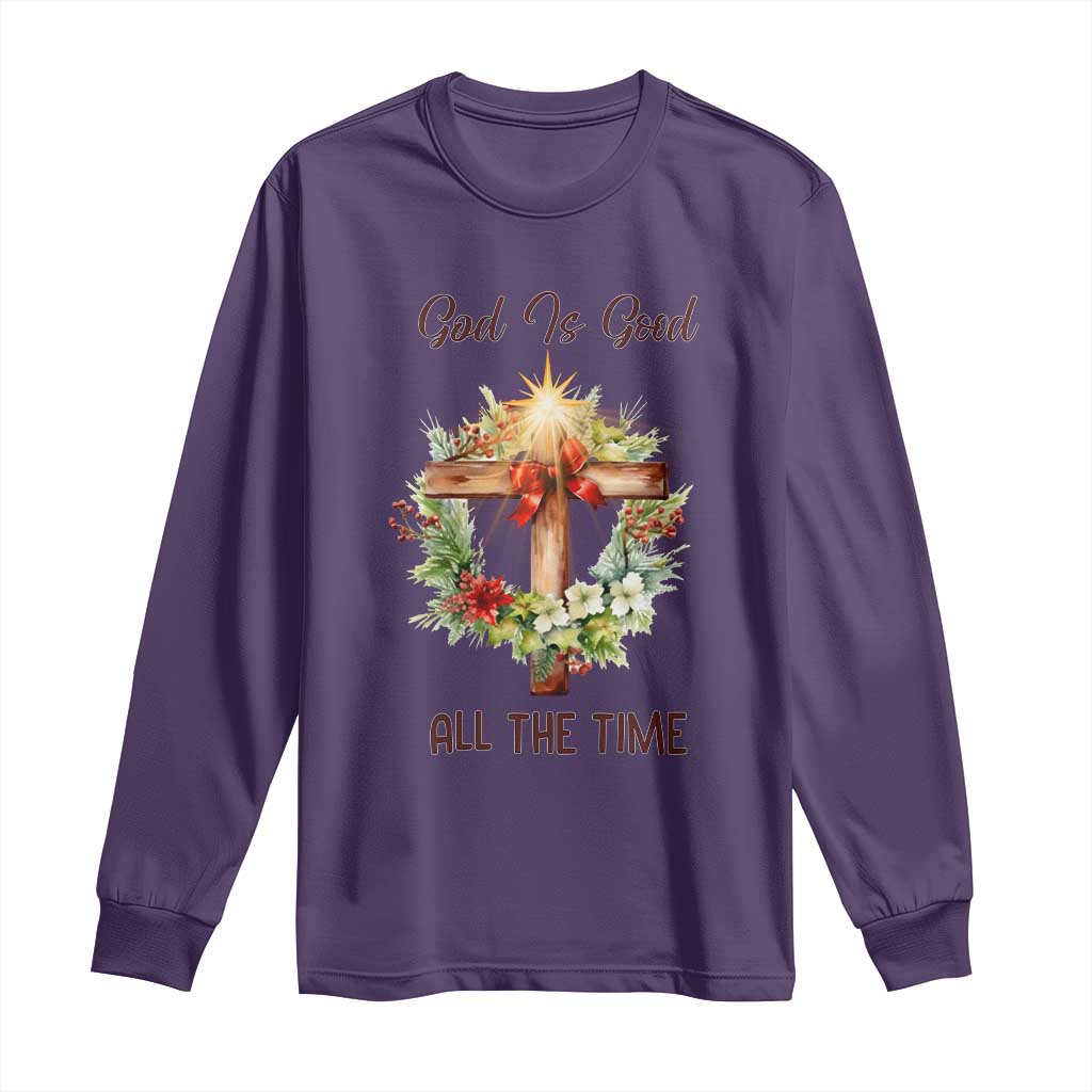 Cross Christian Christmas Long Sleeve Shirt God Is Good All The Time TS14 Purple Print Your Wear