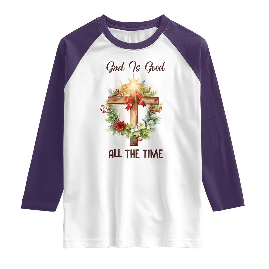 Cross Christian Christmas Raglan Shirt God Is Good All The Time TS14 White Purple Print Your Wear