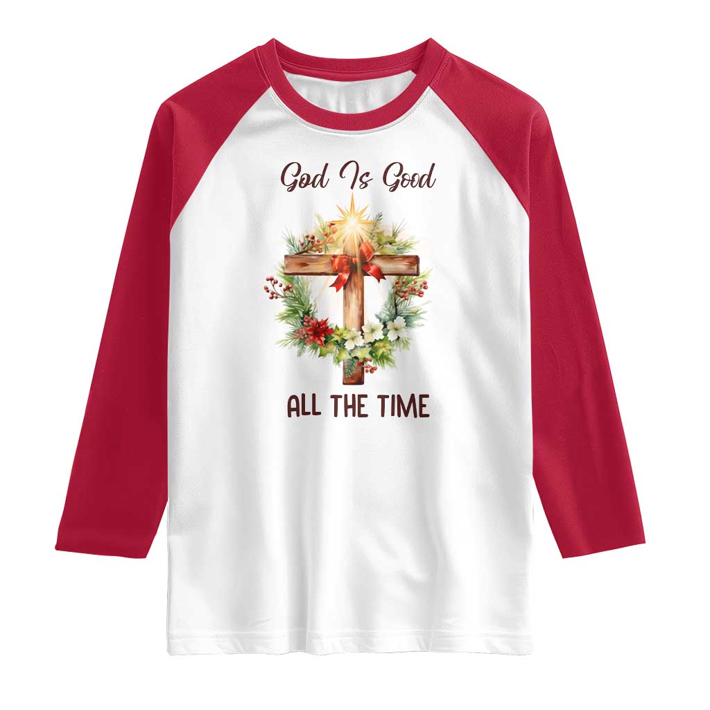 Cross Christian Christmas Raglan Shirt God Is Good All The Time TS14 White Red Print Your Wear