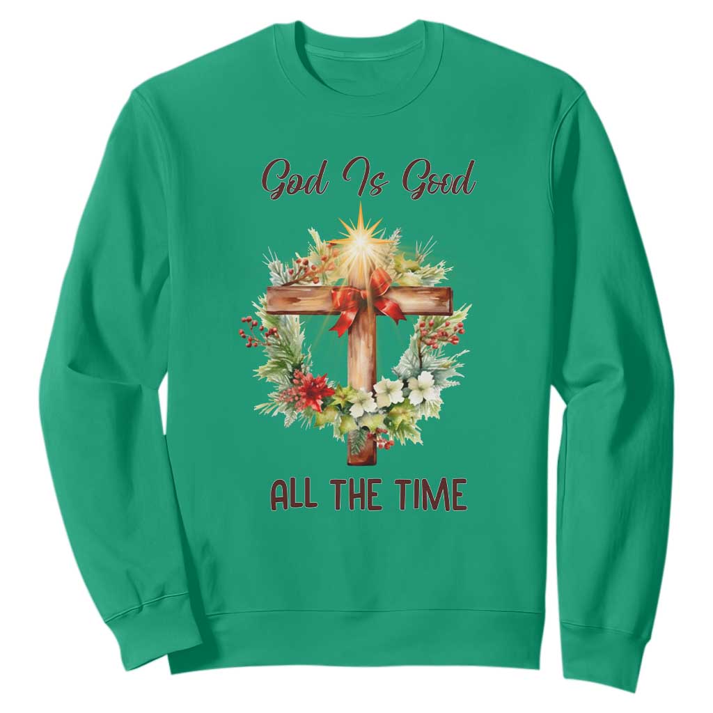 Cross Christian Christmas Sweatshirt God Is Good All The Time TS14 Irish Green Print Your Wear