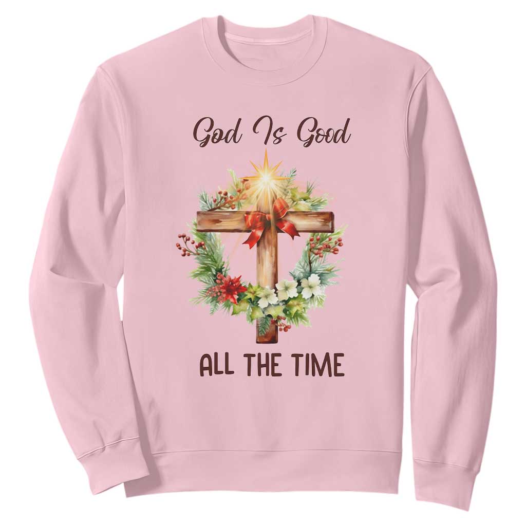 Cross Christian Christmas Sweatshirt God Is Good All The Time TS14 Light Pink Print Your Wear