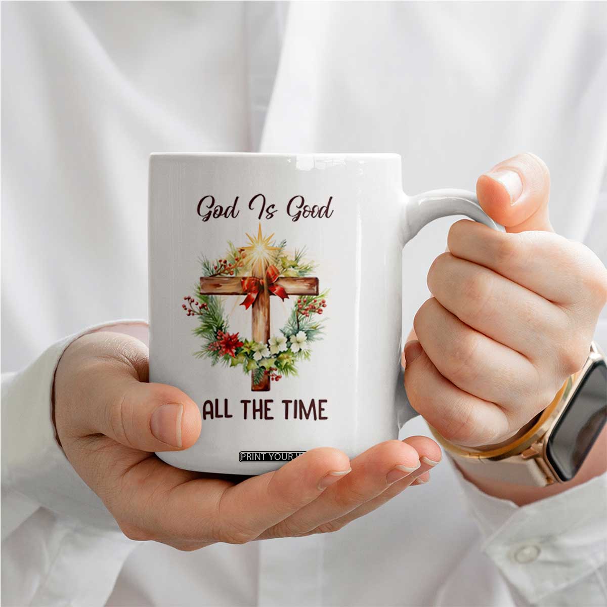 Cross Christian Christmas Coffee Mug God Is Good All The Time TS14 Print Your Wear