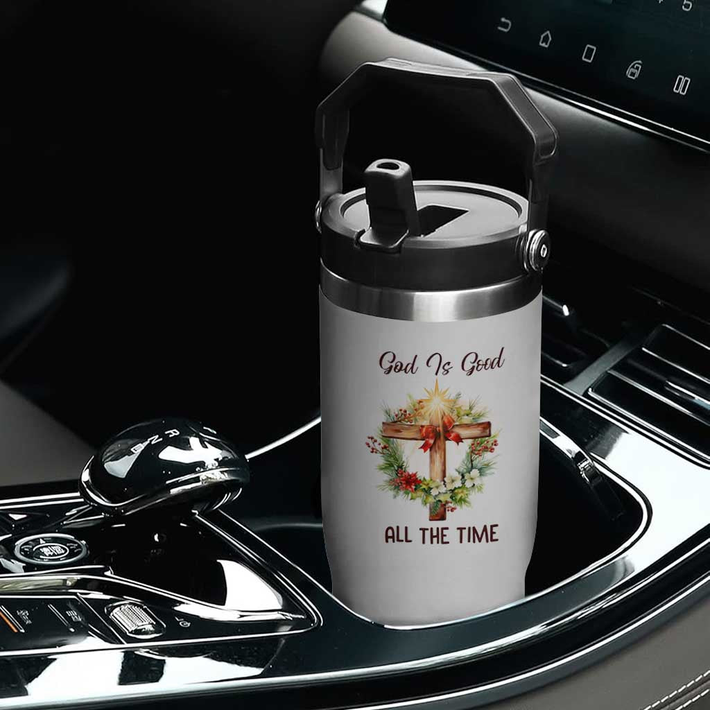 Cross Christian Christmas Flip Straw Tumbler God Is Good All The Time TS14 Print Your Wear