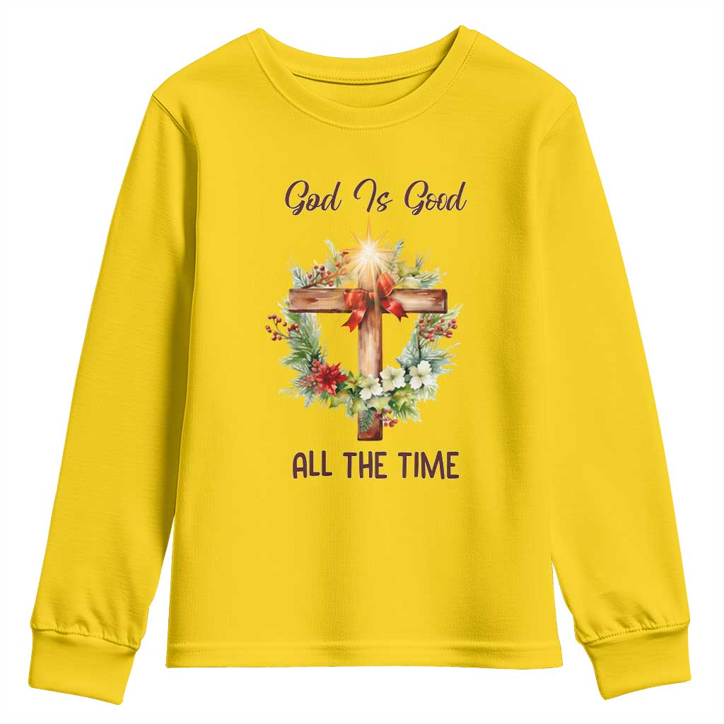 Cross Christian Christmas Youth Sweatshirt God Is Good All The Time TS14 Daisy Print Your Wear