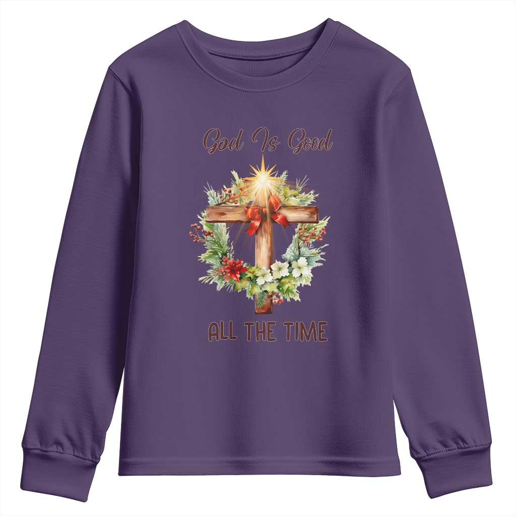 Cross Christian Christmas Youth Sweatshirt God Is Good All The Time TS14 Purple Print Your Wear