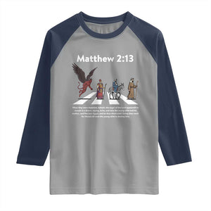 Jesus Christian Raglan Shirt Cross Bible Verse Matthew 2:13 TS14 Sport Gray Navy Print Your Wear