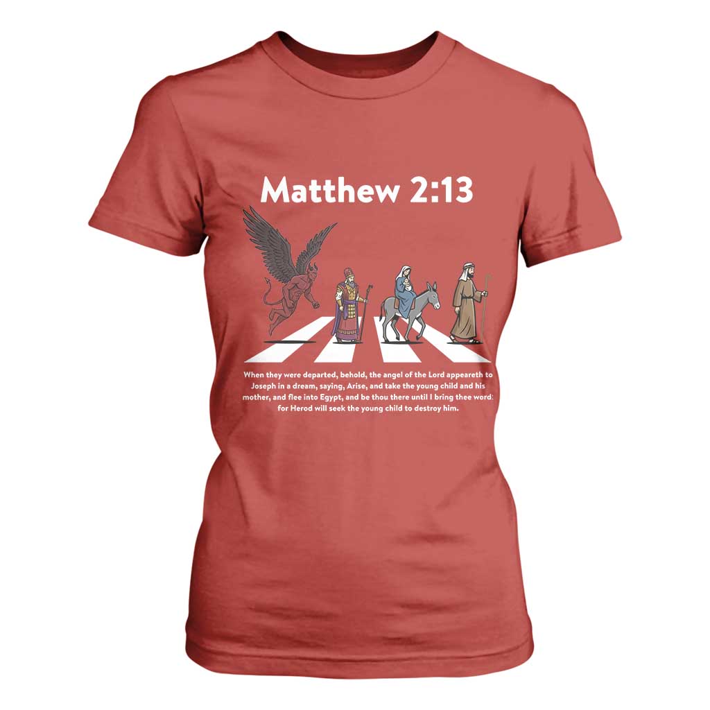 Jesus Christian T Shirt For Women Cross Bible Verse Matthew 2:13 TS14 Red Print Your Wear