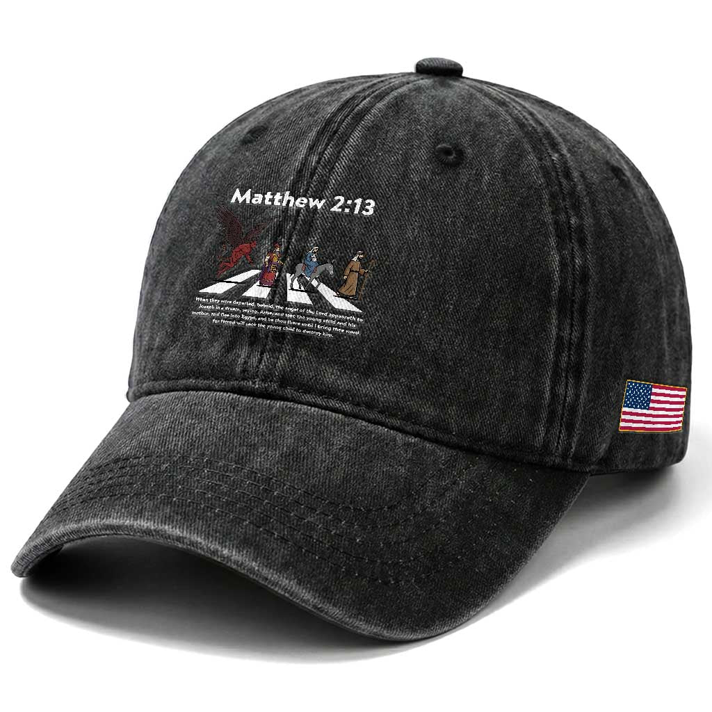 Jesus Christian Washed Cotton Baseball Cap Cross Bible Verse Matthew 2:13 TS14 Print Your Wear