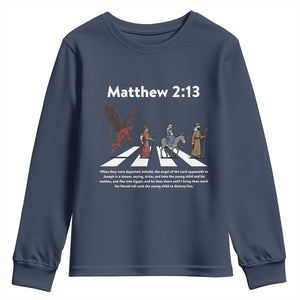 Jesus Christian Youth Sweatshirt Cross Bible Verse Matthew 2:13 TS14 Navy Print Your Wear