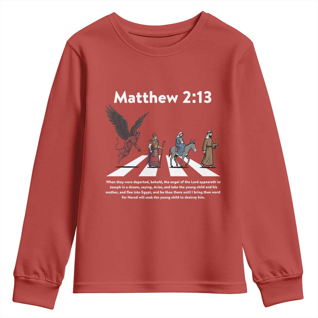 Jesus Christian Youth Sweatshirt Cross Bible Verse Matthew 2:13 TS14 Red Print Your Wear