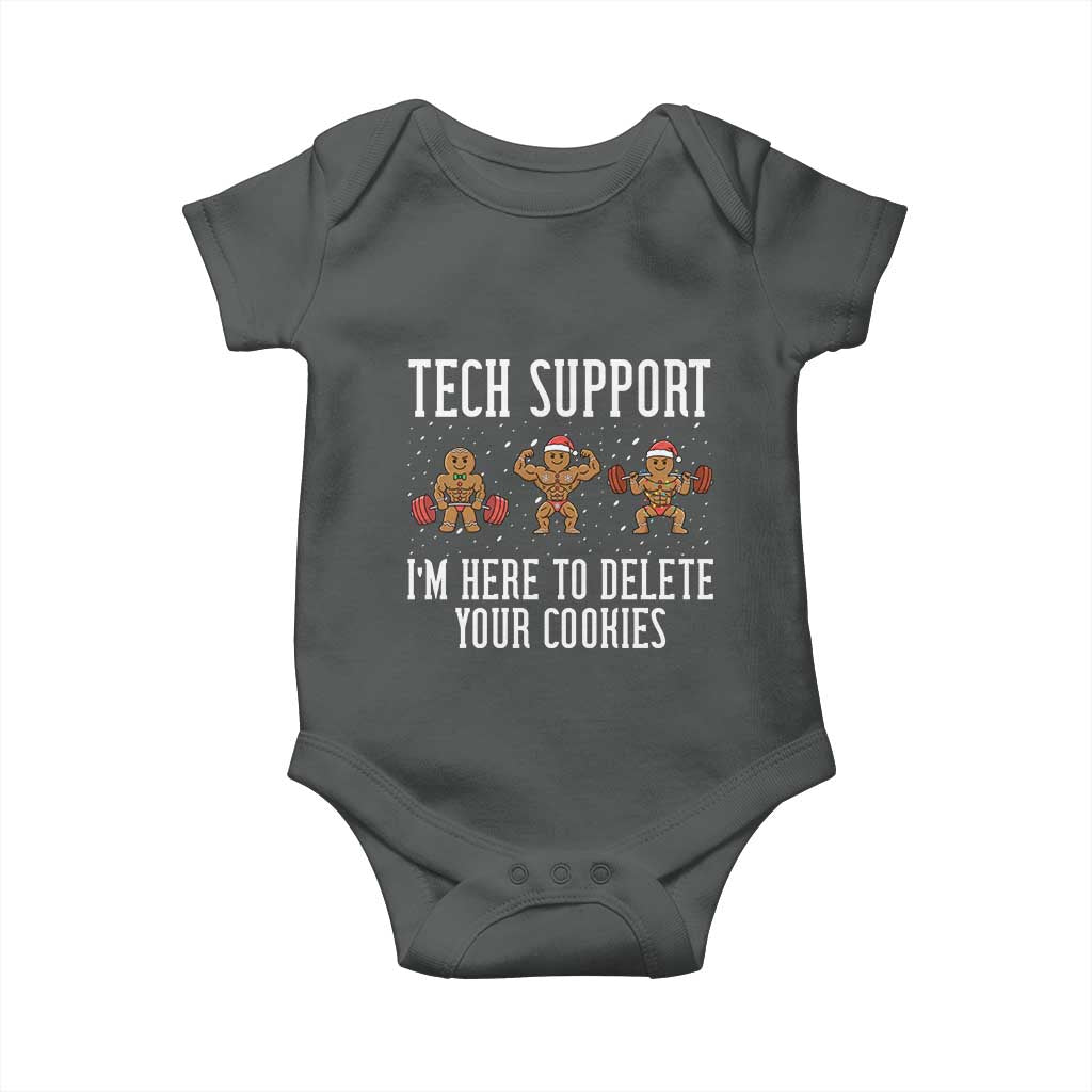 Tech Support Funny Christmas Baby Onesie Gingerbread I Am Here To Delete Your Cookies TS14 Dark Heather Print Your Wear