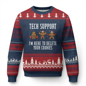 Tech Support Funny Xmas Ugly Christmas Sweater Gingerbread I Am Here To Delete Your Cookies TS14 Navy Red Print Your Wear