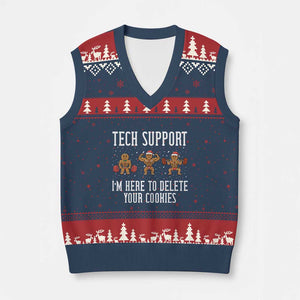 Tech Support Funny Xmas V-Neck Knit Sweater Vest Gingerbread I Am Here To Delete Your Cookies TS14 Navy Red Print Your Wear