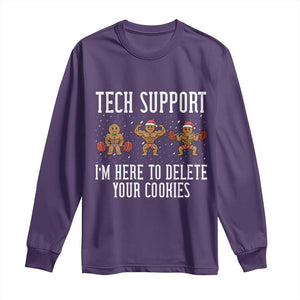 Tech Support Funny Christmas Long Sleeve Shirt Gingerbread I Am Here To Delete Your Cookies TS14 Purple Print Your Wear