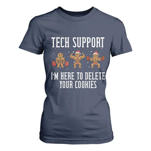 Tech Support Funny Christmas T Shirt For Women Gingerbread I Am Here To Delete Your Cookies TS14 Navy Print Your Wear
